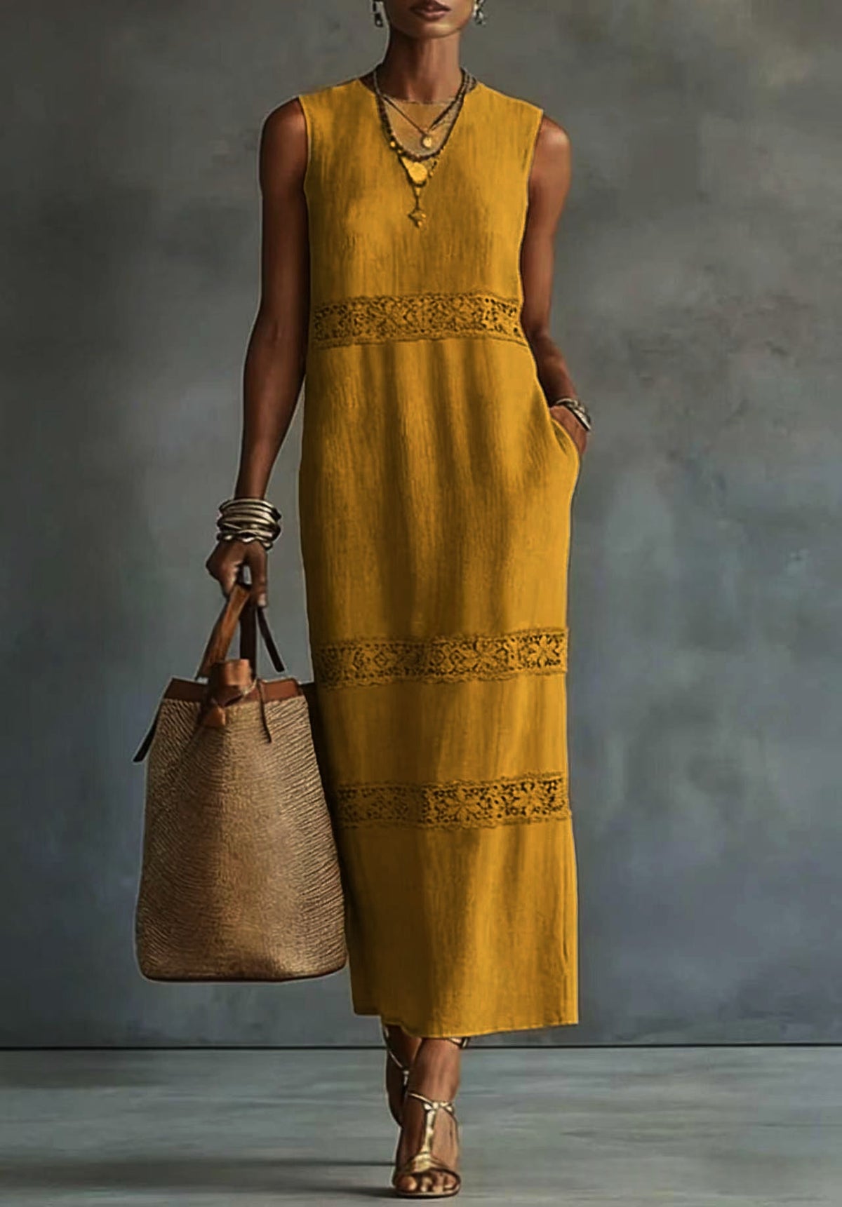 Womens Elegant Solid-color Lace Casual Dress