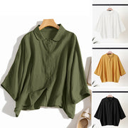 Linen Drop-shoulder Sleeve Top Artistic Shirt For Women