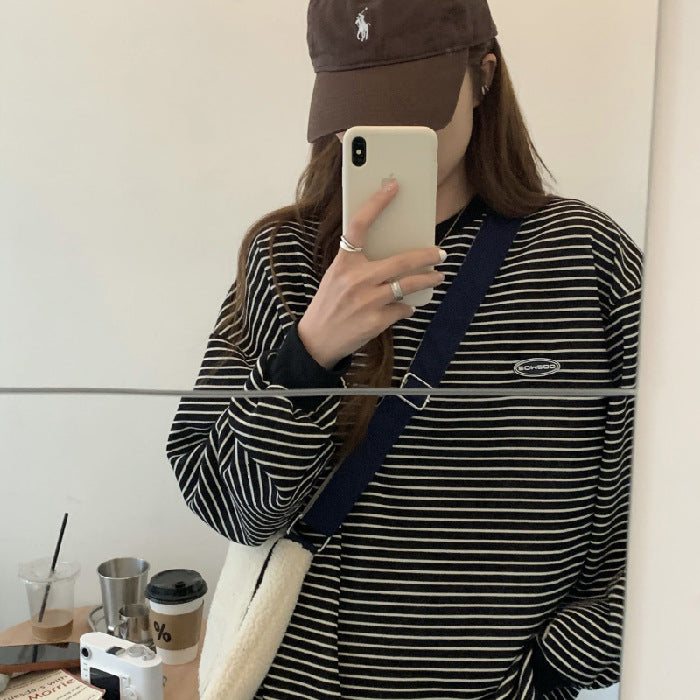 Striped Oversized Long-Sleeve Pullover Sweater
