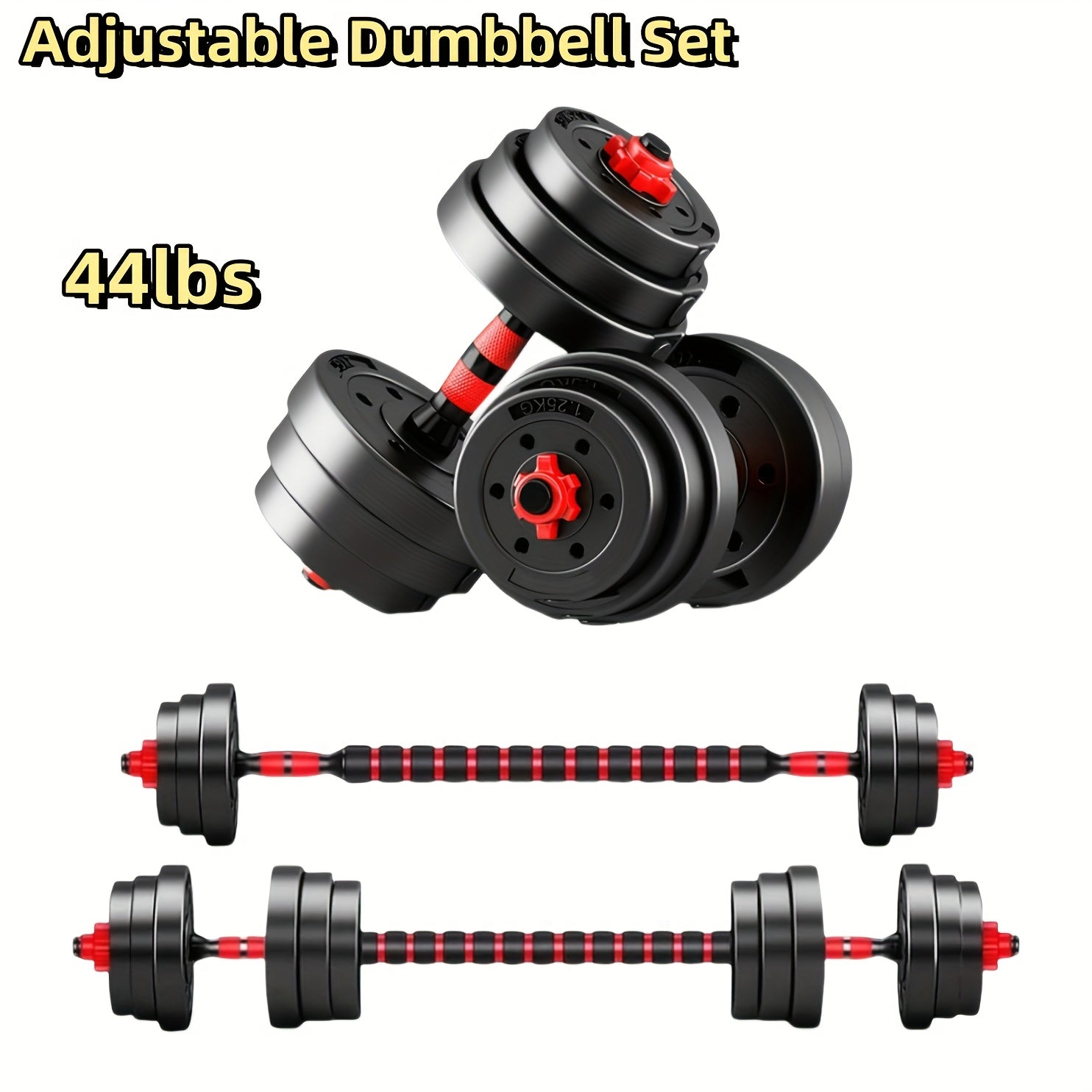 44LBS Quick-Adjustable 3-in-1 Dumbbell Set with Ergonomic Grips & Stabilizing Base - Heavy Duty Home Gym Equipment, Space-Saving Free Weights System for Full Body Workouts, Strength Training, Men &...