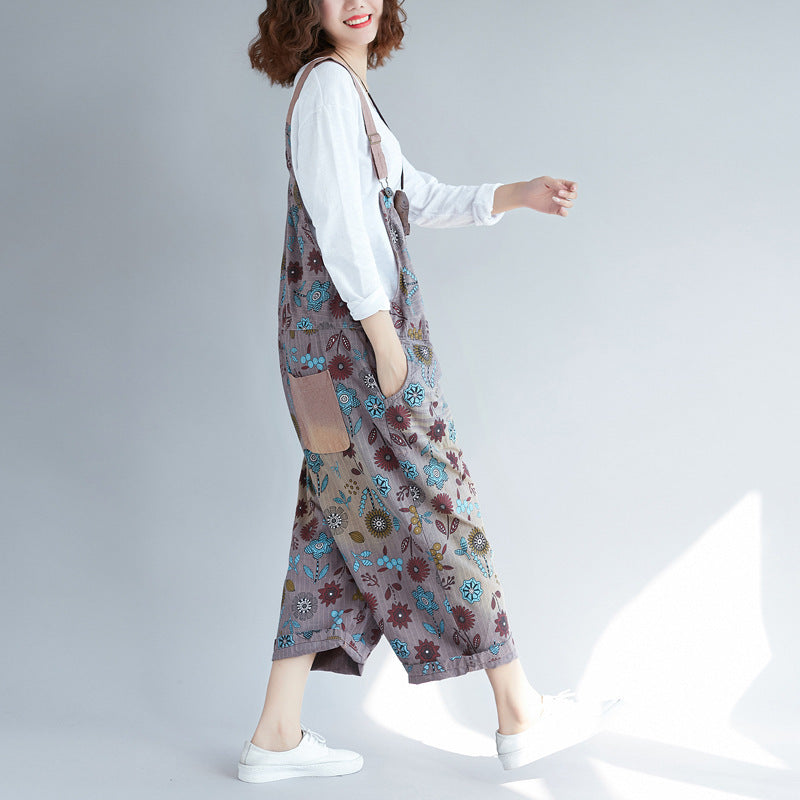 Vintage Washed Japanese Suspender Pants for Women