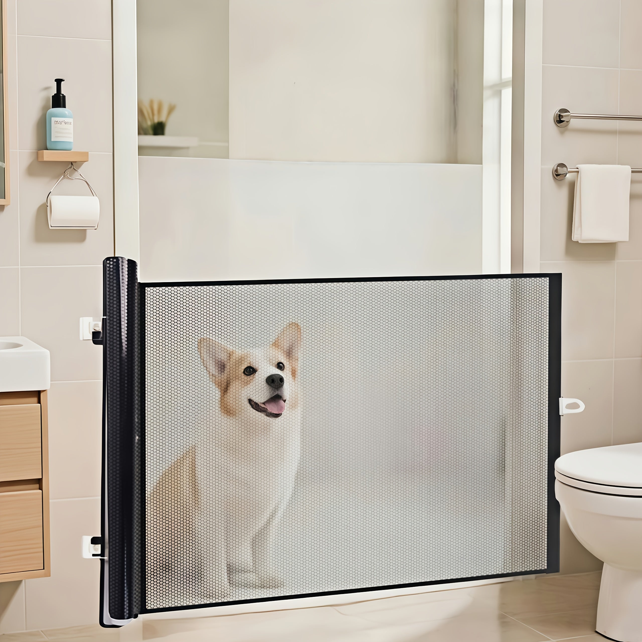 1 Heavy-duty Retractable Pet Fence - No Drilling Required, Foldable Dog Gate For Indoor/outdoor Use, Suitable For Puppies And Senior Dogs, Easy To Store & Carry, Flexible Mesh Design, Durable ABS