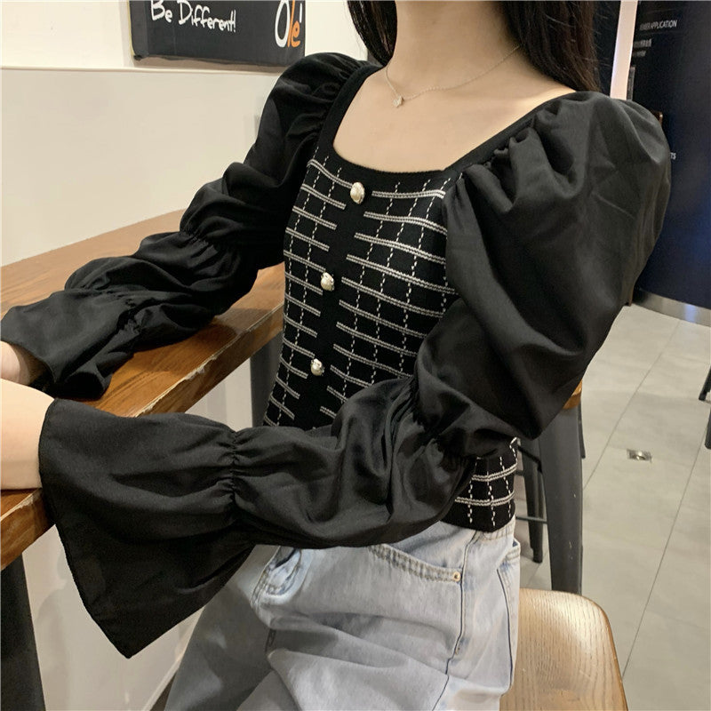 Woman Square-neck Shirt Short Temperament Shirt