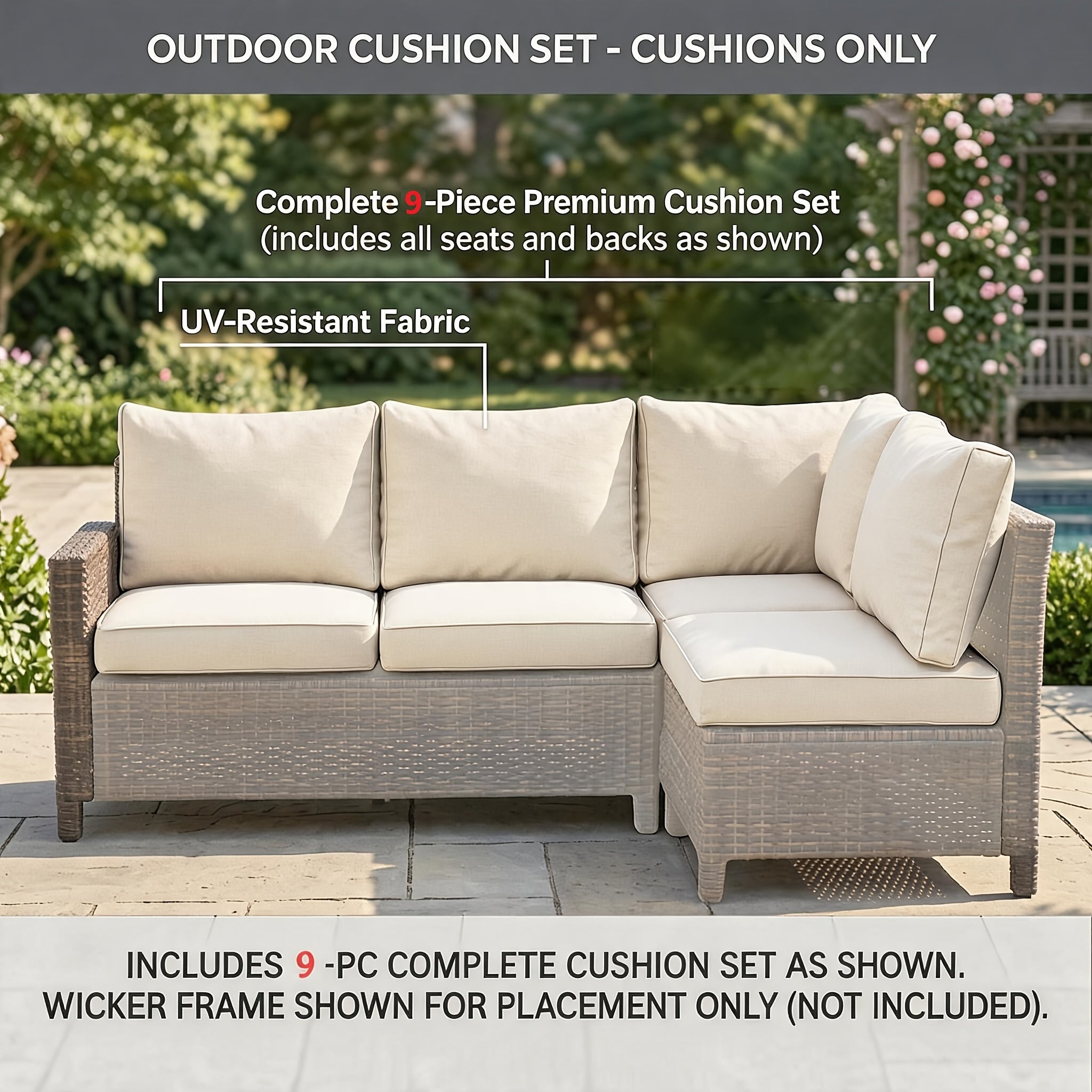[Outdoor Replacement Cushions] 9/14pcs Outdoor Replacement Cushions for Patio Furniture, Deep Seat Cushions for 4 And 6 Seat Sectional Sofa, Water-Repellent L-Shaped Couch Pads