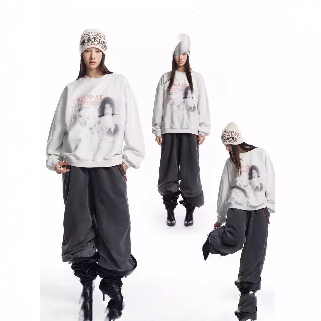 Retro Graphic Print Oversized Pullover Sweater