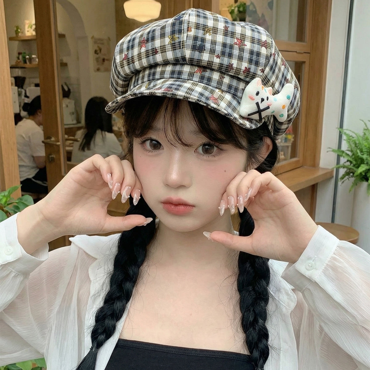 Cute Kitten Figurine Newsboy Hat for Women