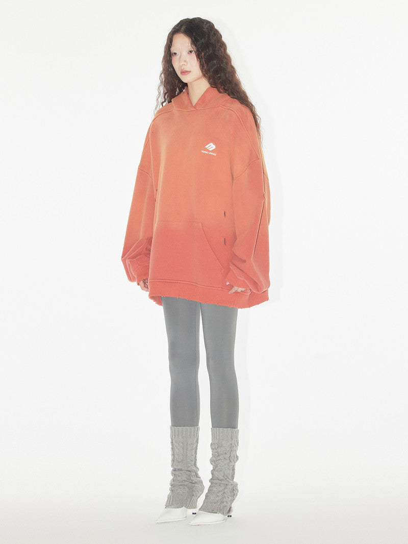 Cozy Distressed Loose Cotton Pullover Hoodie