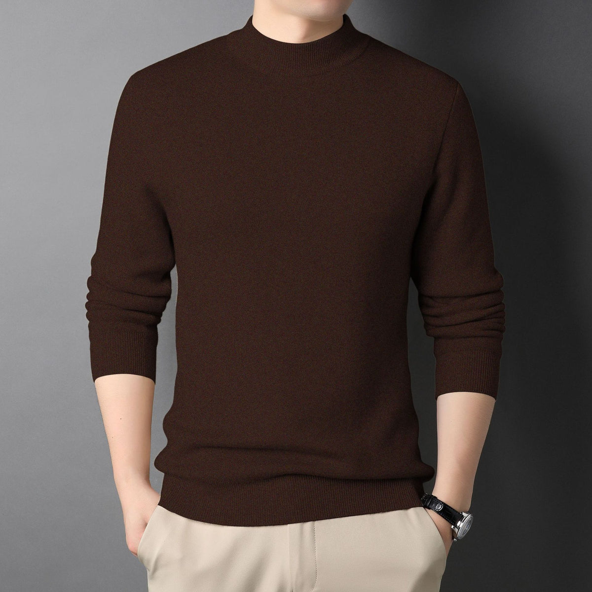 Pure Color Half Collar Men's Slim Fit Sweater Base Sweater