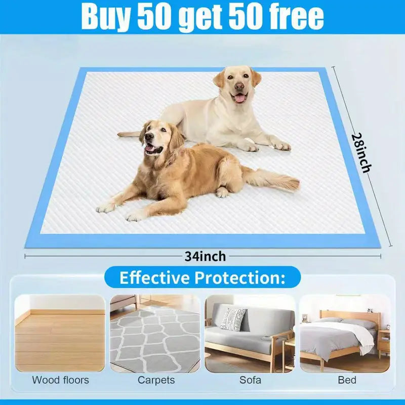 Buy 50 Get 50 Free Thickened High Quality Super Absorbent Dog Pee Pads - XL/XXL Large Size for Medium & Large Dogs, Heavy-Duty Leakproof & Odor Control, Quick-Absorbing, Easy to Clean, Ideal for Cr...