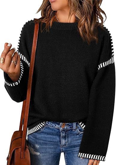 Women's Cozy Loose Long Sleeve Round Neck Pullover Sweater