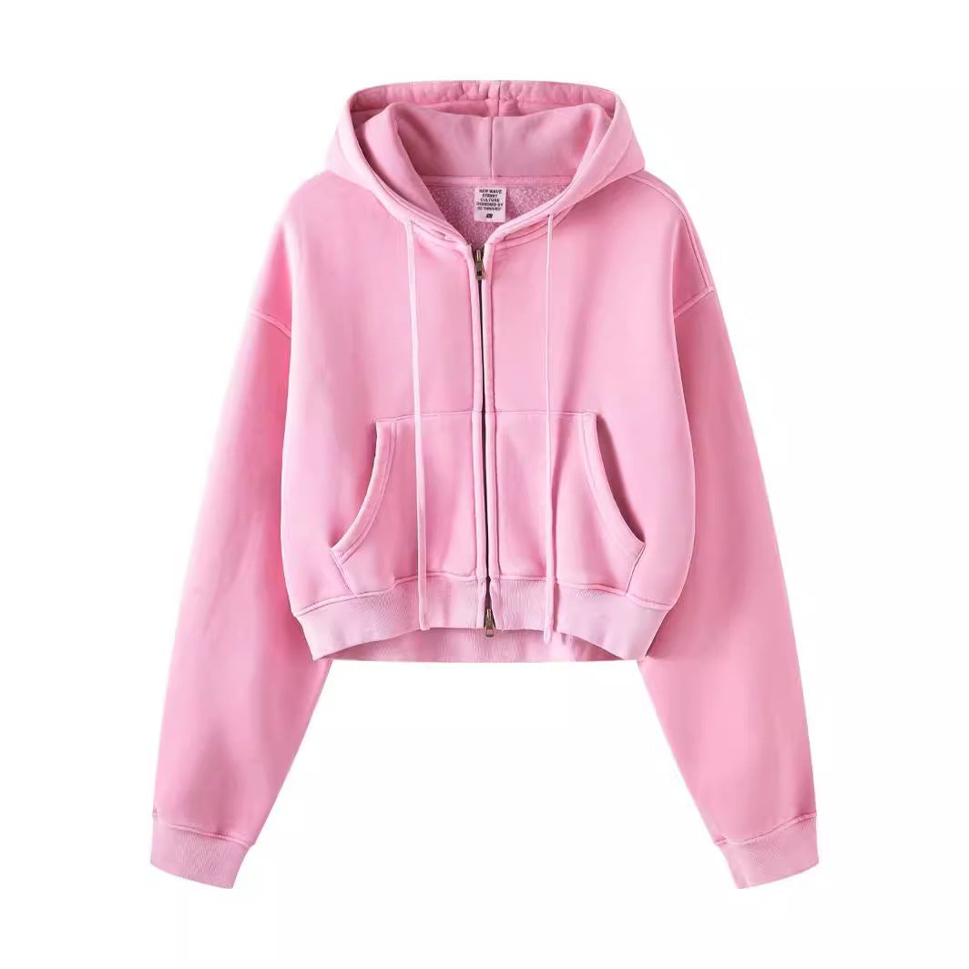 Retro Color Block Zip Hooded Sweater