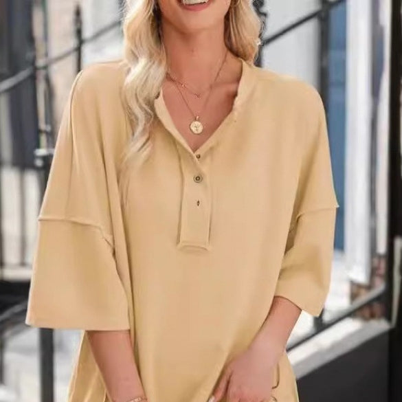 Cozy Solid Color Loose Casual Button Sweater