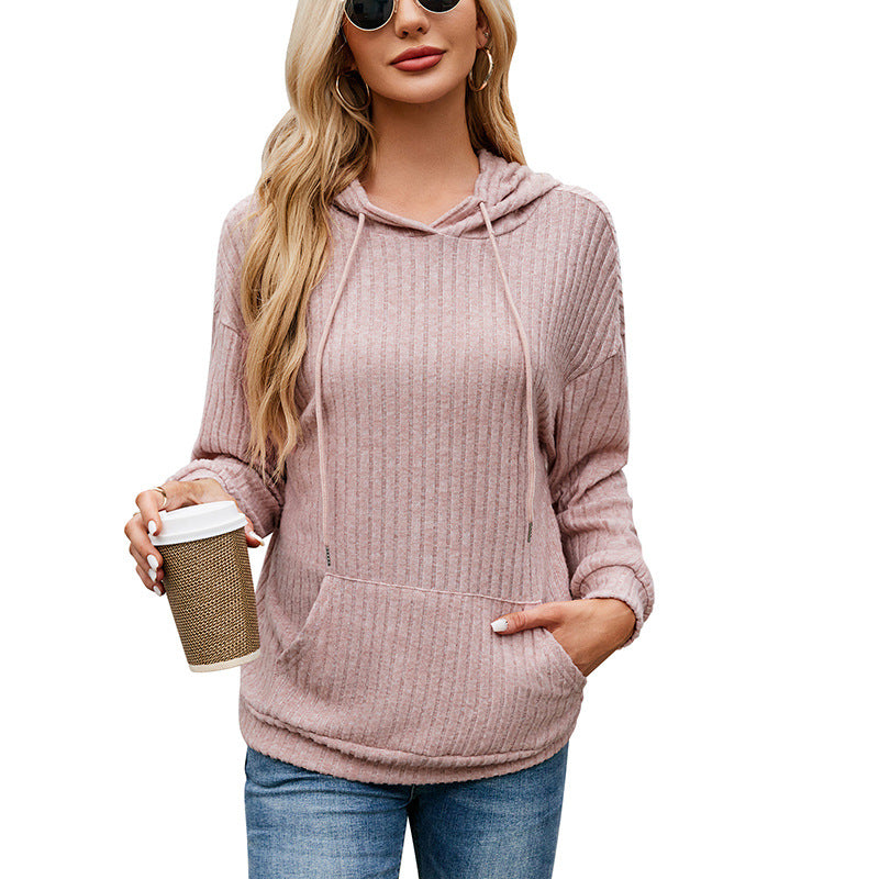 Women's Striped Hooded Kangaroo Pocket Sweatshirt