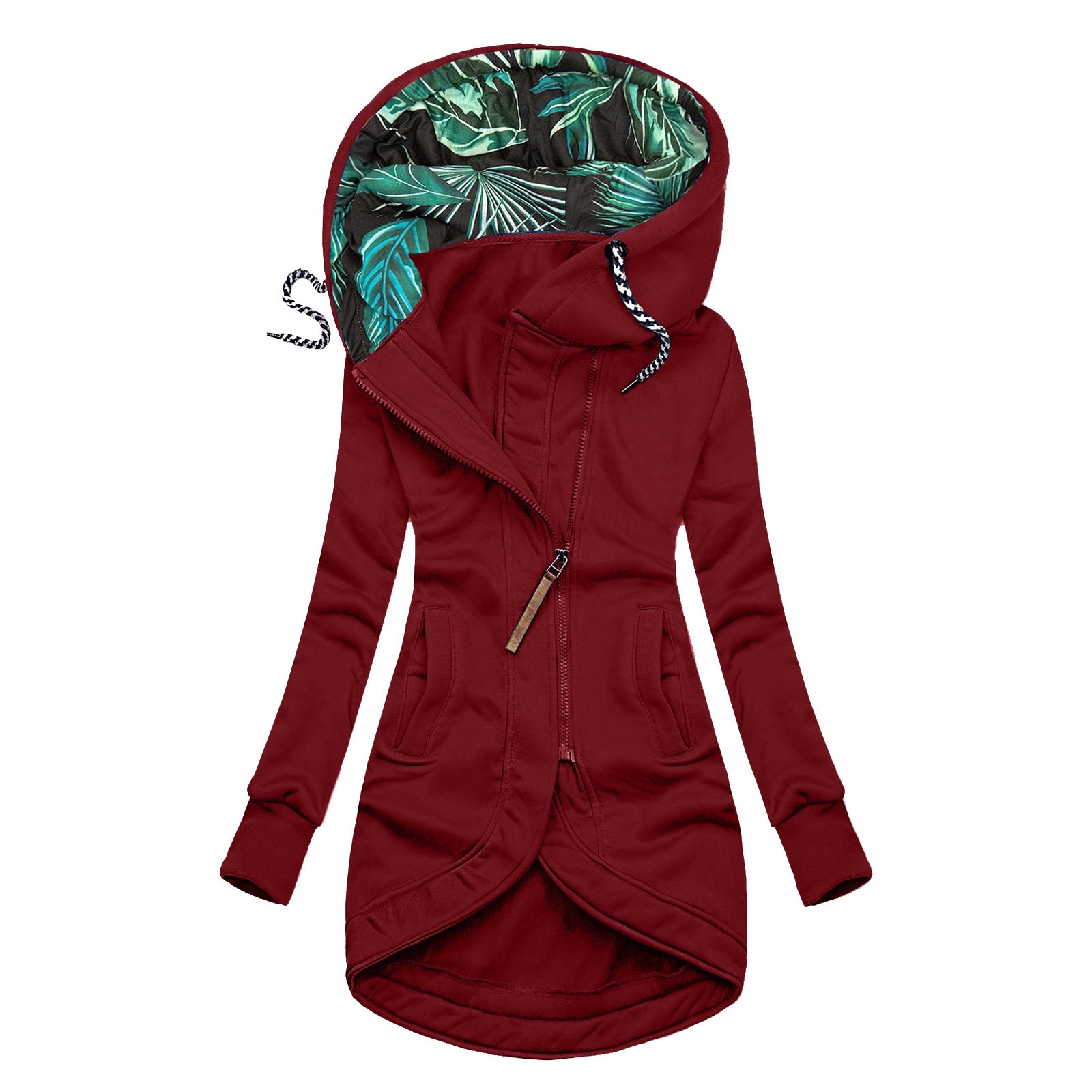 Women's Solid Color Printed Long Sleeve Hooded Jacket