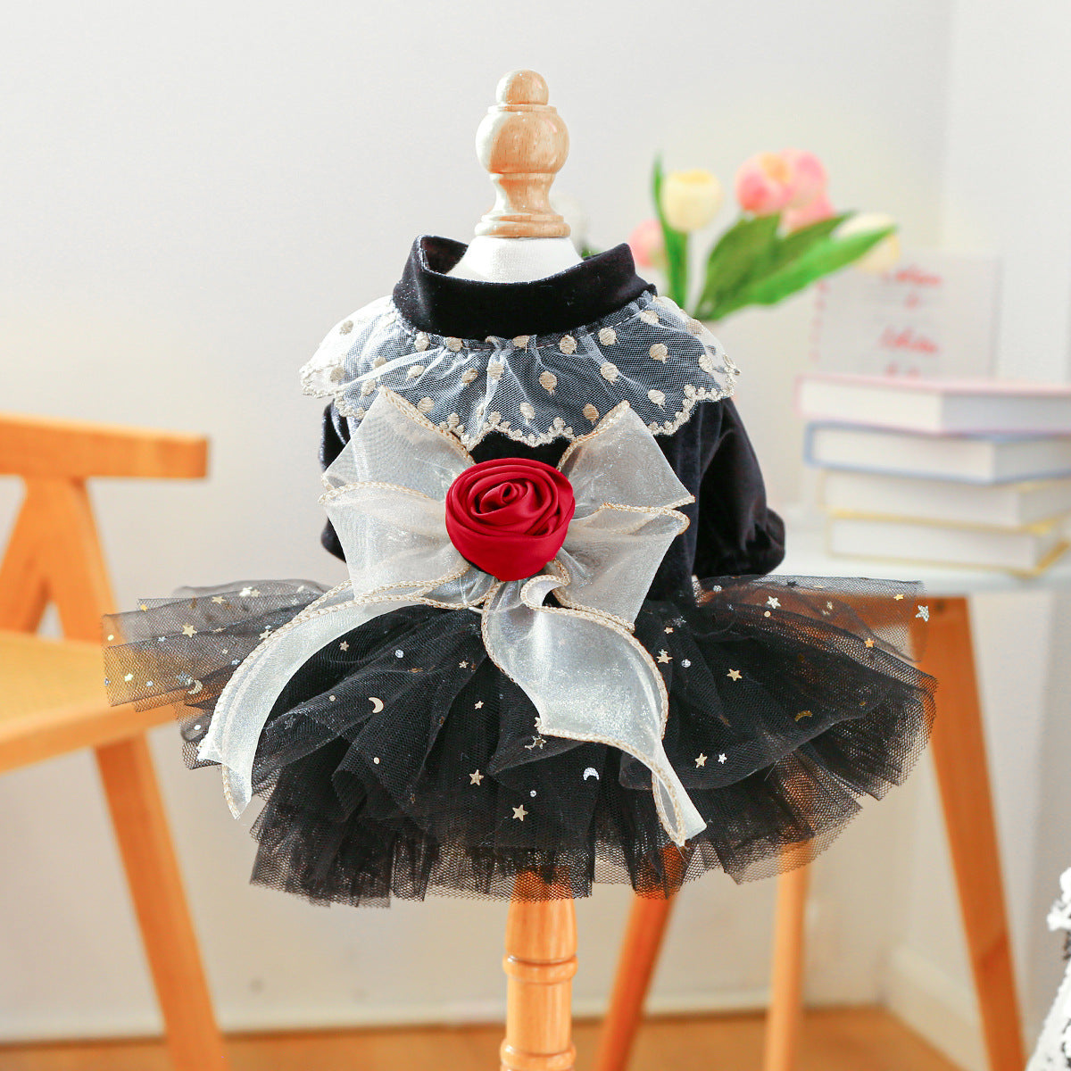 Adorable Puppy Velvet Dress - Black Rose