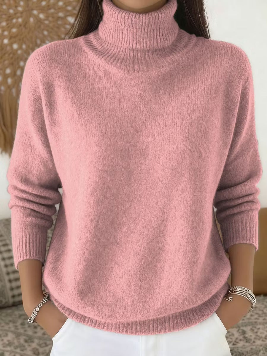 Womens Loose-fitting Solid-color Turtleneck Pullover Knit Sweater