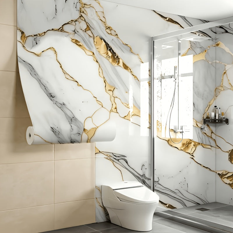 Self-adhesive imitation marble wall stickers for quick room refresh
