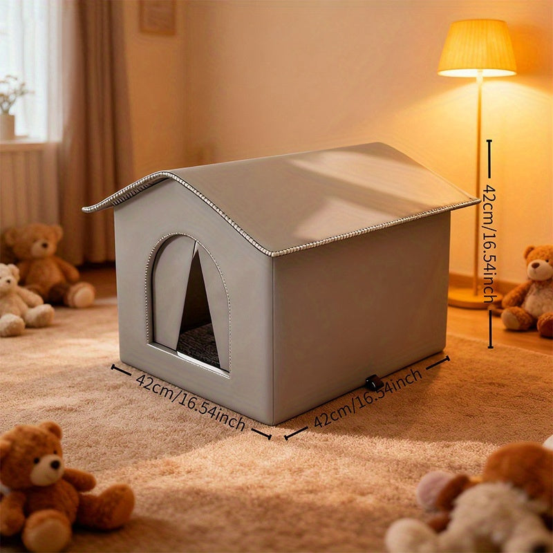 All-Weather High Quality & Insulated Outdoor Dog House & Cat Shelter - Heavy-Duty Oxford Fabric () Kennel Tent With Easy Assembly, Grey/Black Enclosed Pet Bed For Small/Medium Dogs, Puppies, Cats -...