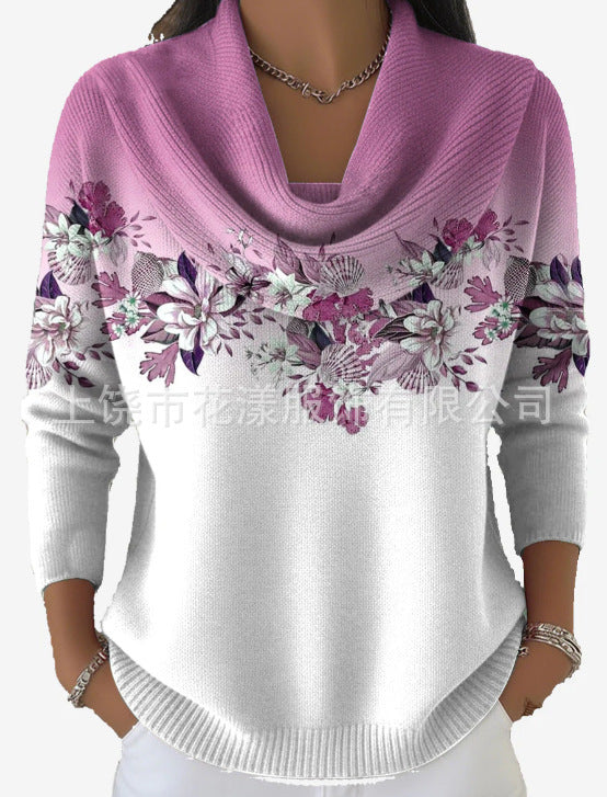 Womens Loose-fit Knitted Sweater with a Printed Design