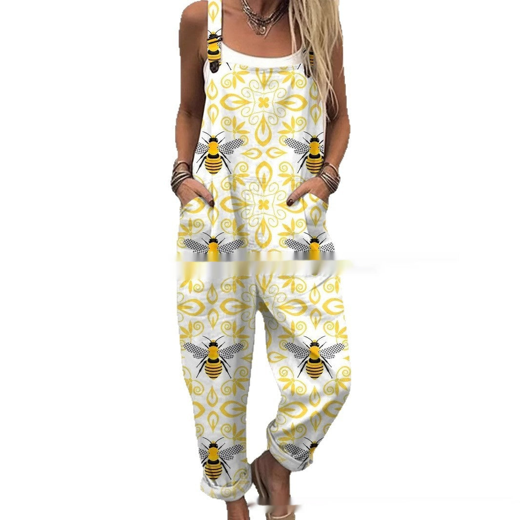 Women's Printed Pocket Wide Leg Jumpsuit