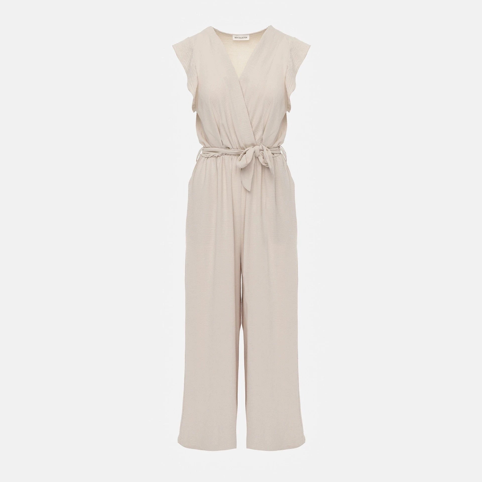 Womens Sleeveless Jumpsuit High-Waisted Lace-Up Wide-Leg Casual Pants
