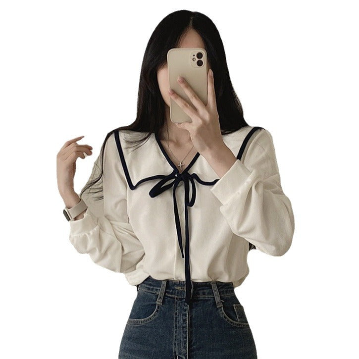 Loose Slimming Lapel Versatile Lace-up Women's Shirt