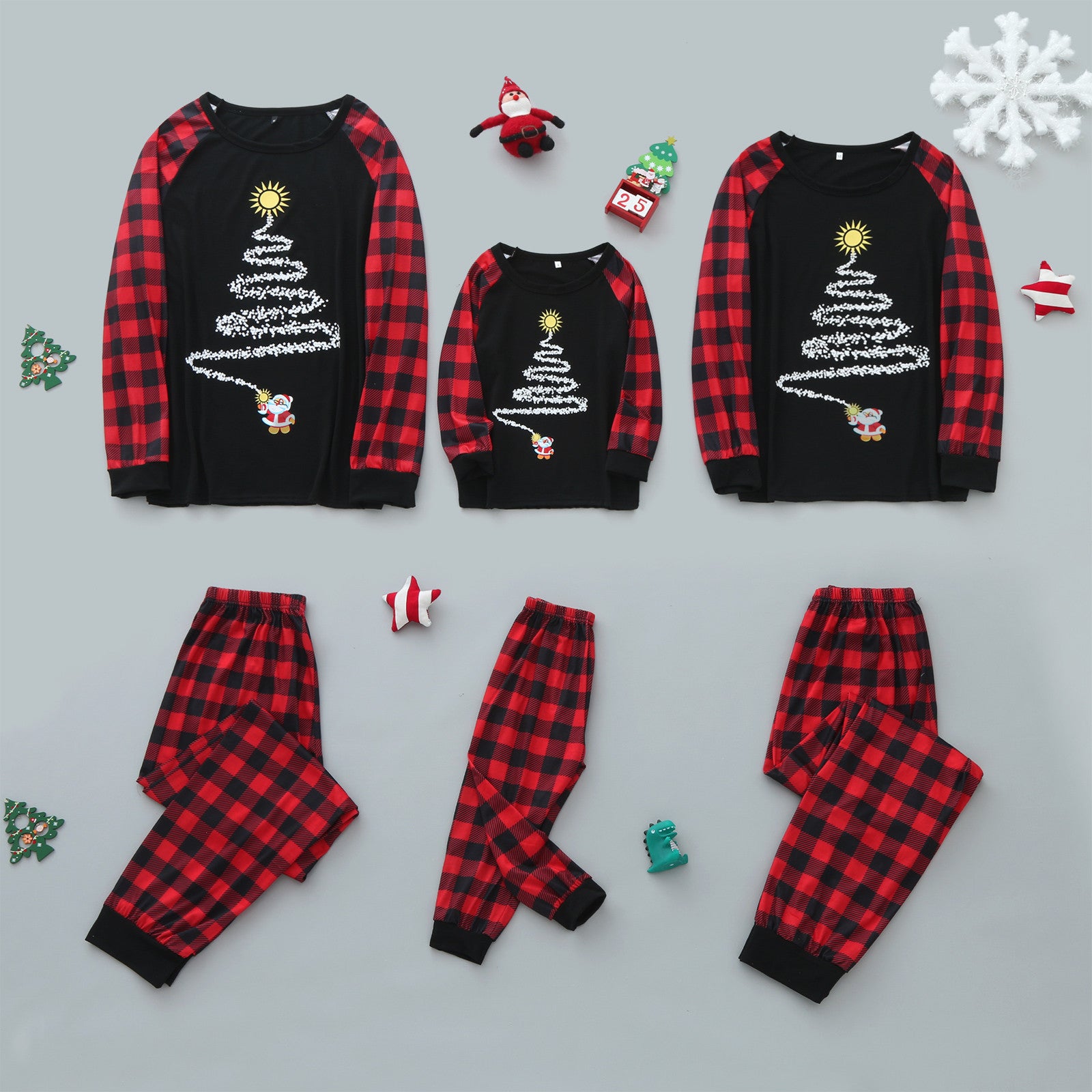 Cozy Family Outfit: Plaid Starry Long Sleeve Tee Set