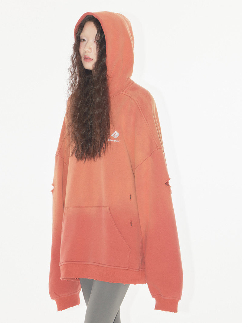 Cozy Distressed Loose Cotton Pullover Hoodie