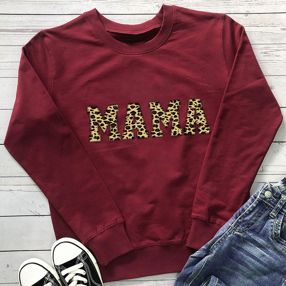 Leopard Print Mom Sweatshirt Casual Crewneck