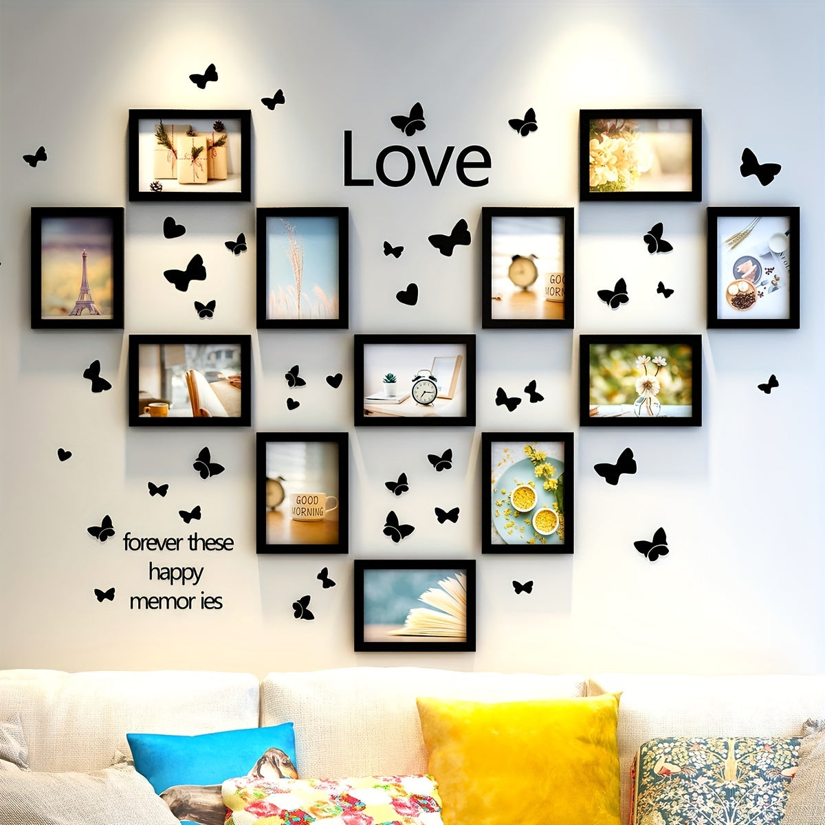 A Set of 12 Creative Photo Frames for a Wall Collage, Perfect for Decorating a Living Room Or Trendy Bedroom Without Drilling Holes, Includes Scenic Photos.