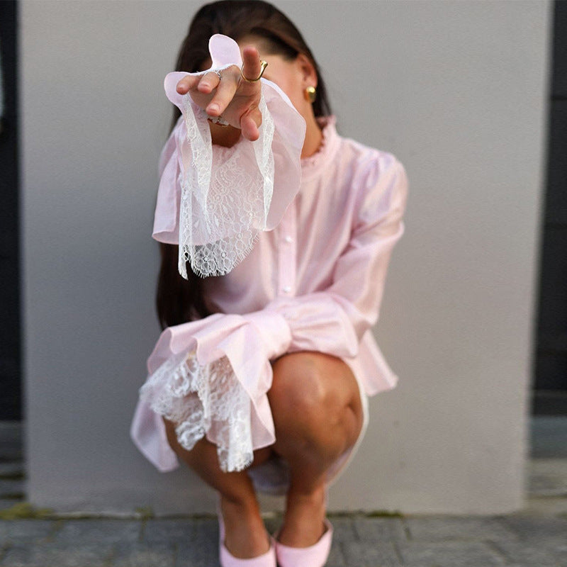 Fashionable Flared-Sleeve Irregular Short Shirt Top For Women