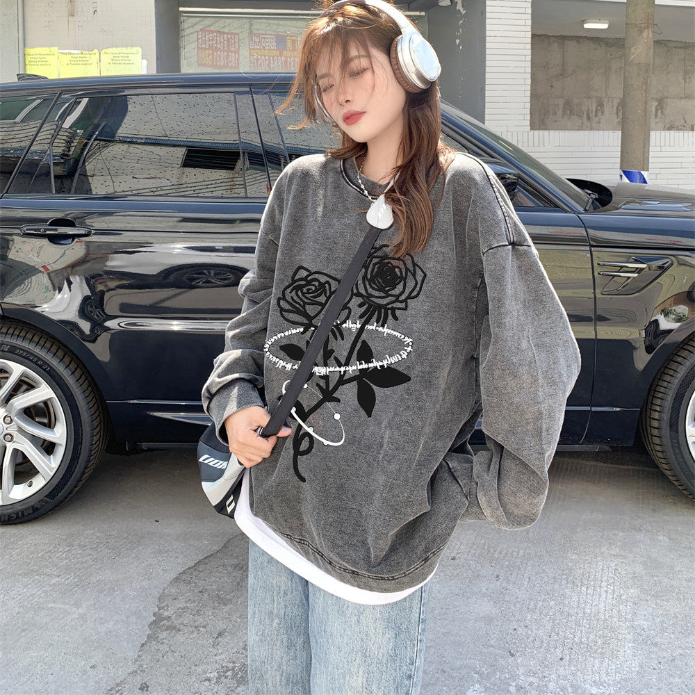 Vintage Distressed Washed Loose Pullover Top
