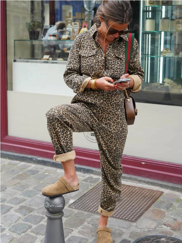 Chic Leopard Print Corduroy Pajama Set