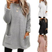 Women's Casual Pocket Long Sleeve Velour T-Shirt Dress