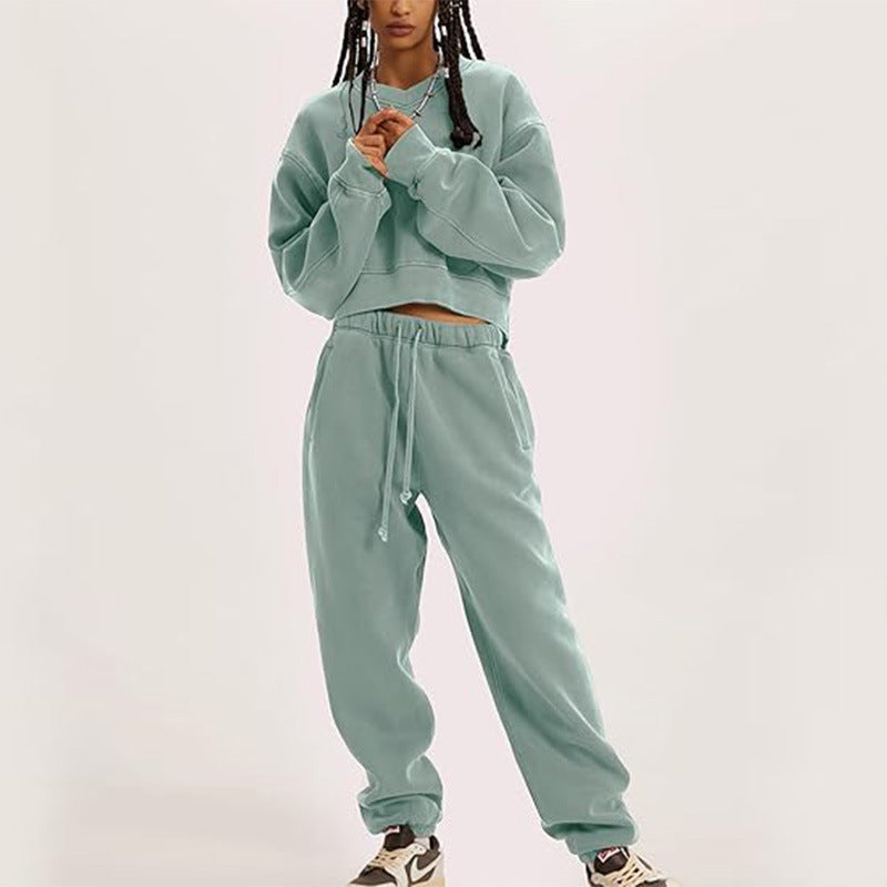 Women's V-Neck Long-Sleeve Crop Sweatshirt & Lace-Up Pants Set