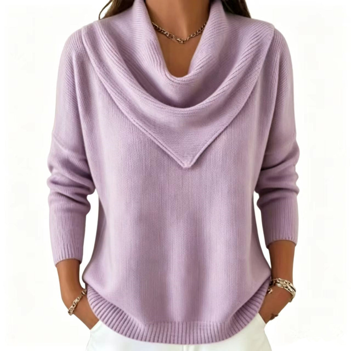 Womens Solid-color Long-sleeve Sweater Top