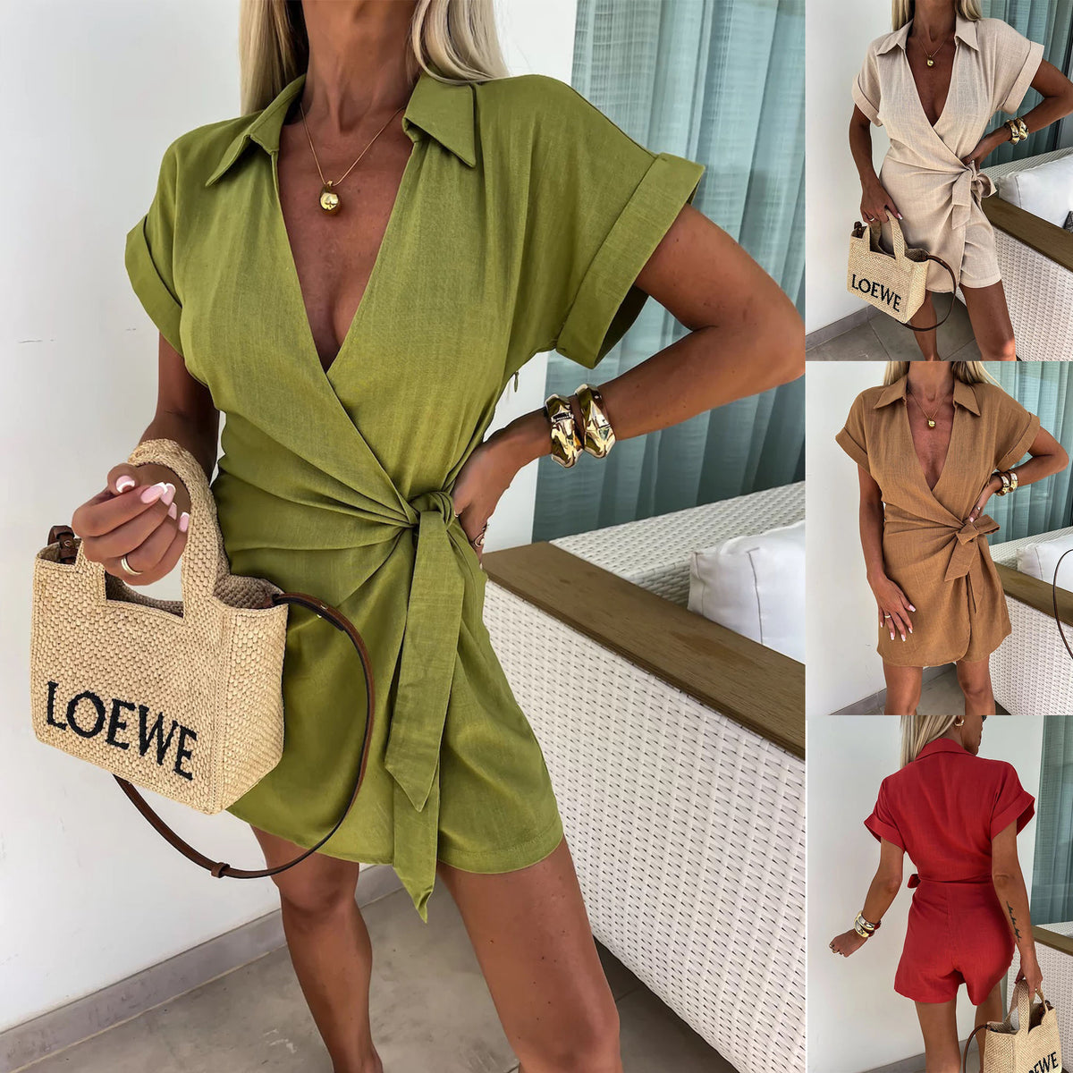 Women's Cotton Linen Short Jumpsuit Romper