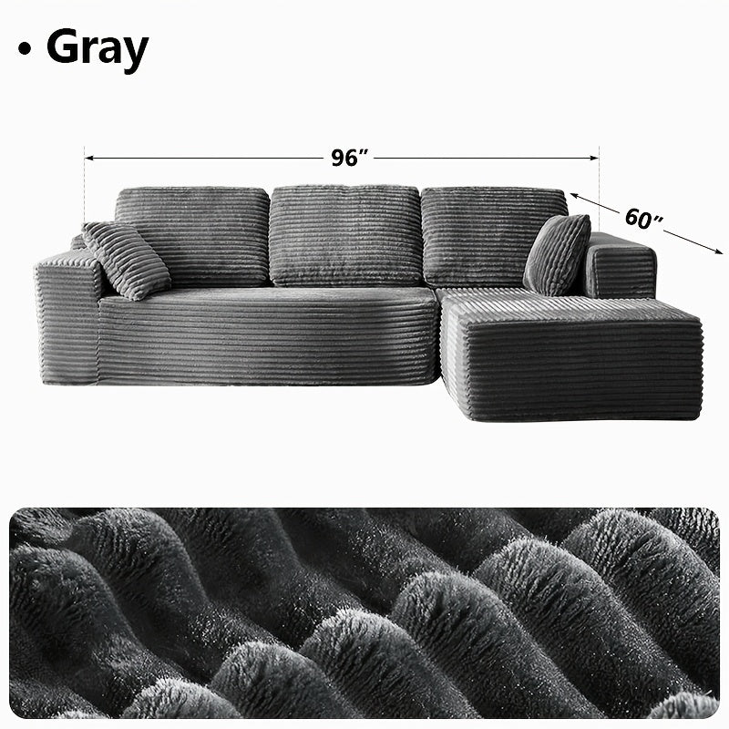 Left chaise L-shaped sectional sofa with memory foam cushions and corduroy upholstery