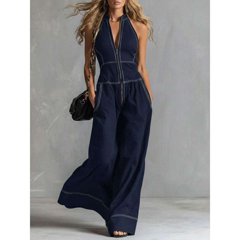 Chic Sleeveless Casual Stand-Up Collar Loose Jumpsuit