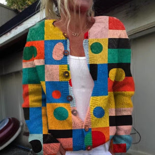 Geometric 3D Print Casual Cardigan Sweater