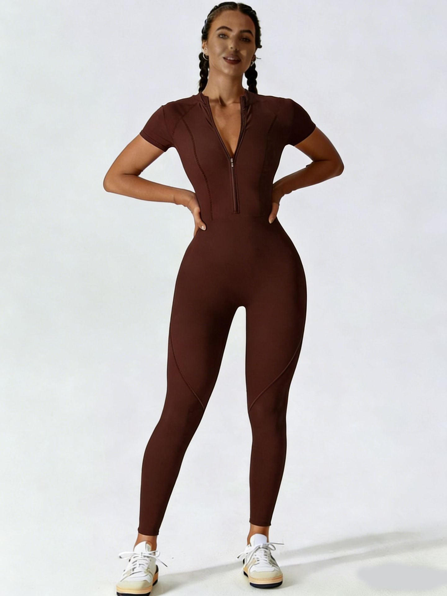 Women's Zipper Short-Sleeve Yoga Jumpsuit Fitness Romper