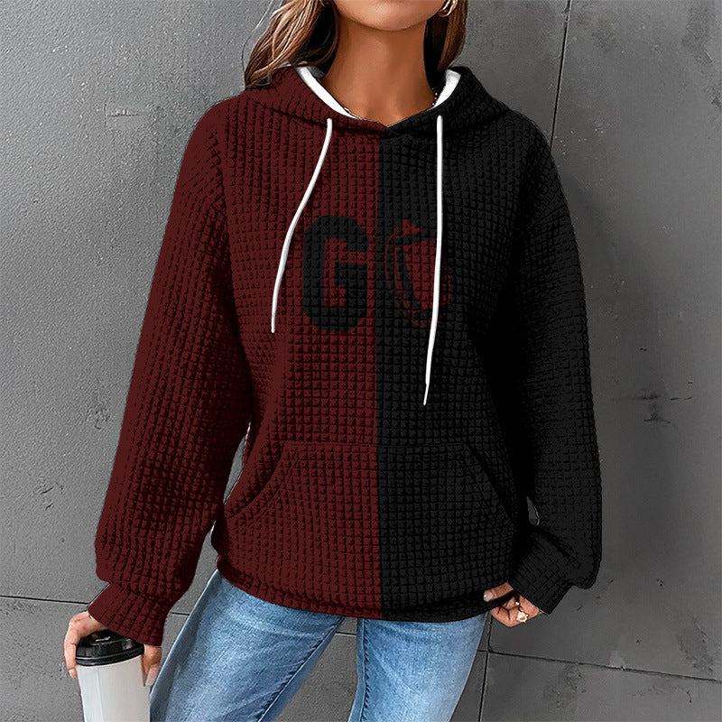 Cozy Waffle Knit Hooded Sweatshirt for Women