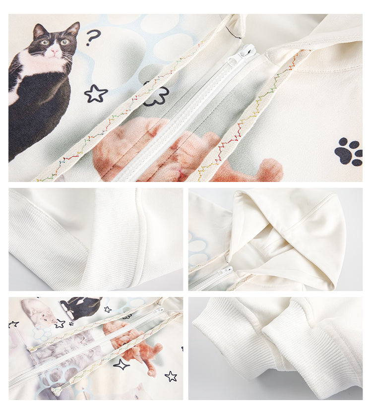 American Retro Cute Cat Hooded Sweater