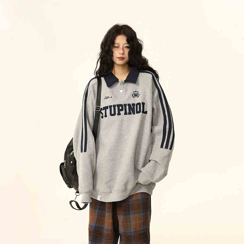 Retro Polo Collar Loose Couple's Sweater