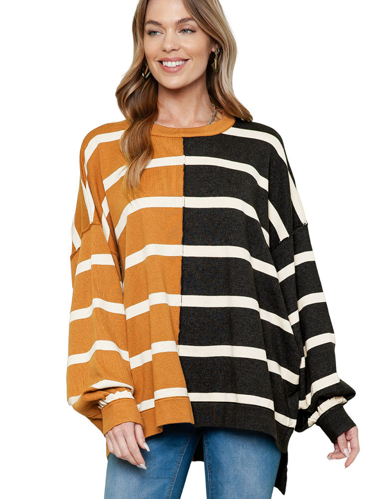 Women's Striped Loose Long-Sleeve Casual Pullover Sweater