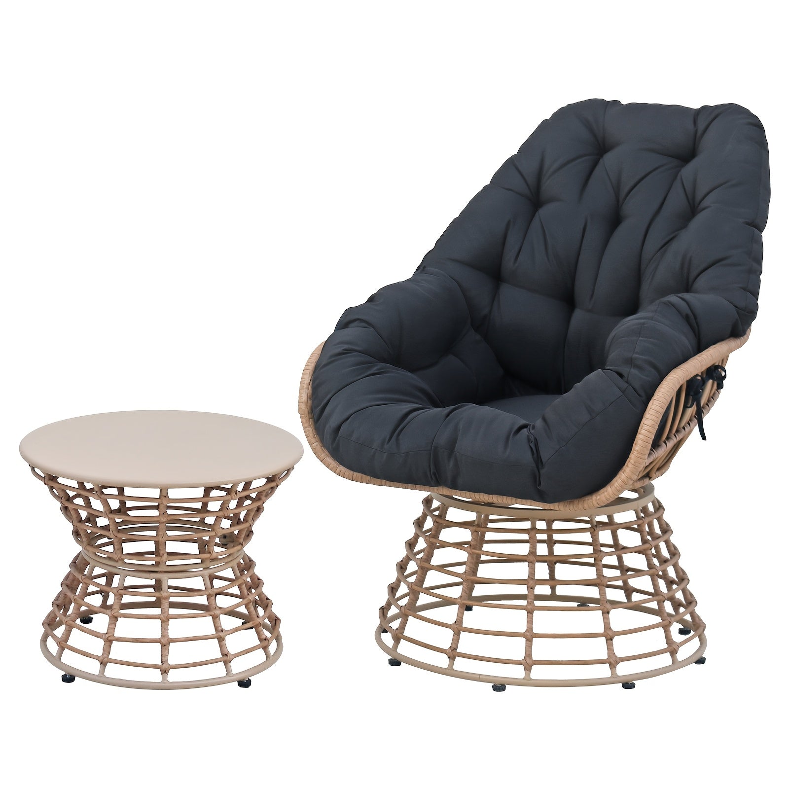 Outdoor Patio Swivel Chair 360 Degree Rotation, Wicker Bistro Set with Thick Cushions, Wicker Lounger Chairs, Rattan Chairs Conversation Set, Coffee Table, Ottoman, Garden Balcony Backyard, Ergonomic Design