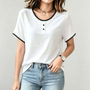 Versatile U-neck Short Sleeve T-shirt for Women
