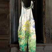 Women's Printed Street Hipster Fashion Multi-color Cotton And Linen Suspender Jumpsuit