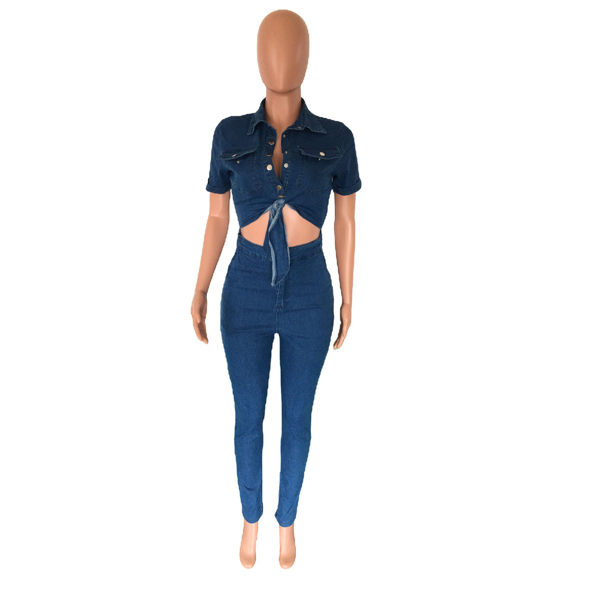 Slim Fit Fashion Short Sleeve Denim Jumpsuit