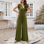 Comfortable Casual Loose-fit Solid-color Jumpsuit With Pockets And Wide-leg Pants